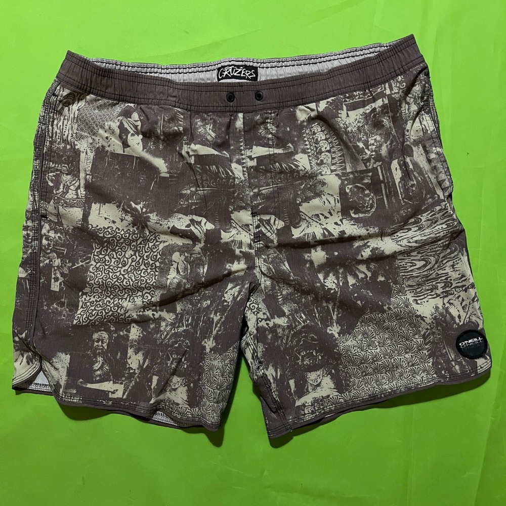 SZ 36 ONeill Cruzers Mens XXL Board Shorts Brown Graphic Print Swim Trunks